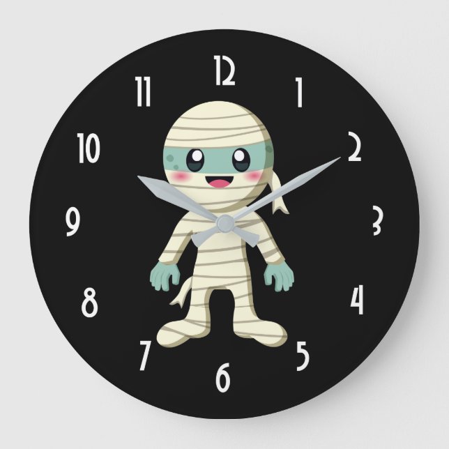  Happy Mummy Niedlich Halloween Monster Zeichne Große Wanduhr (Vorderseite)
