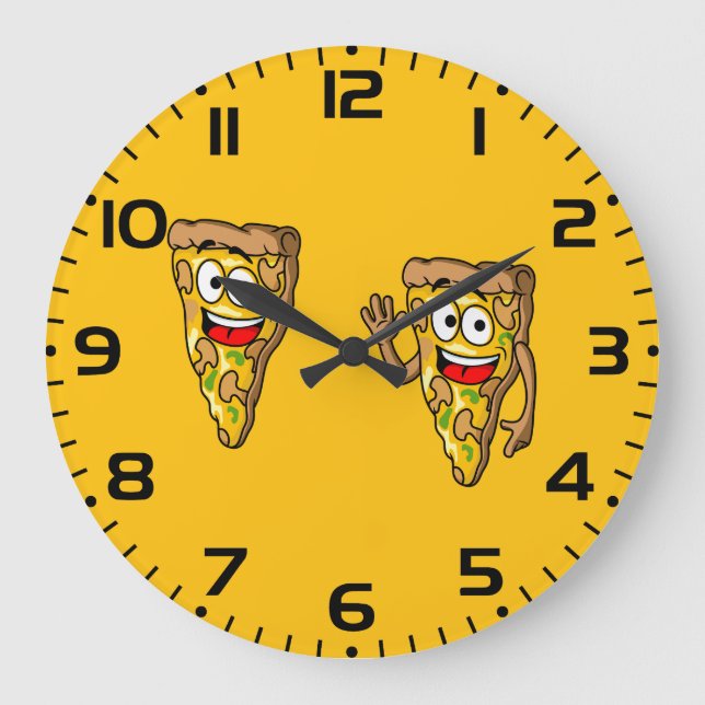 Happy Mushroom Pizza Slices Große Wanduhr (Vorderseite)