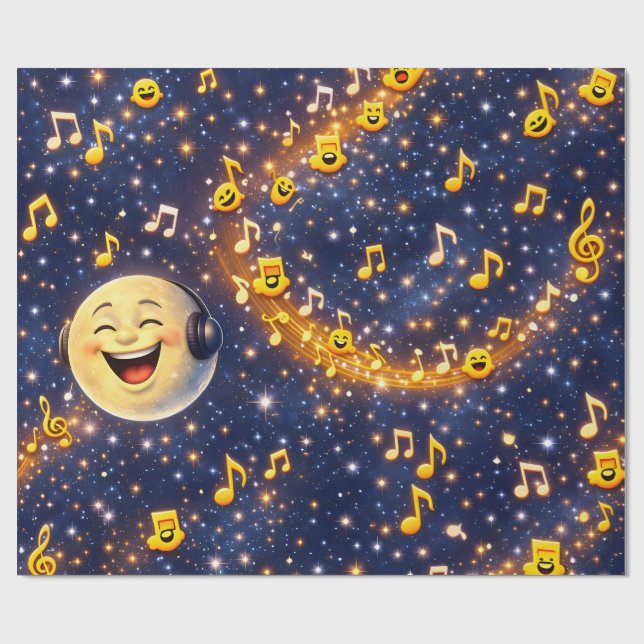 Happy musical Moon Galaxy custom wrapping paper Geschenkpapier (Flach)