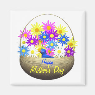 Happy Mütter Day Basket of Daisies and Blue Bird Magnet