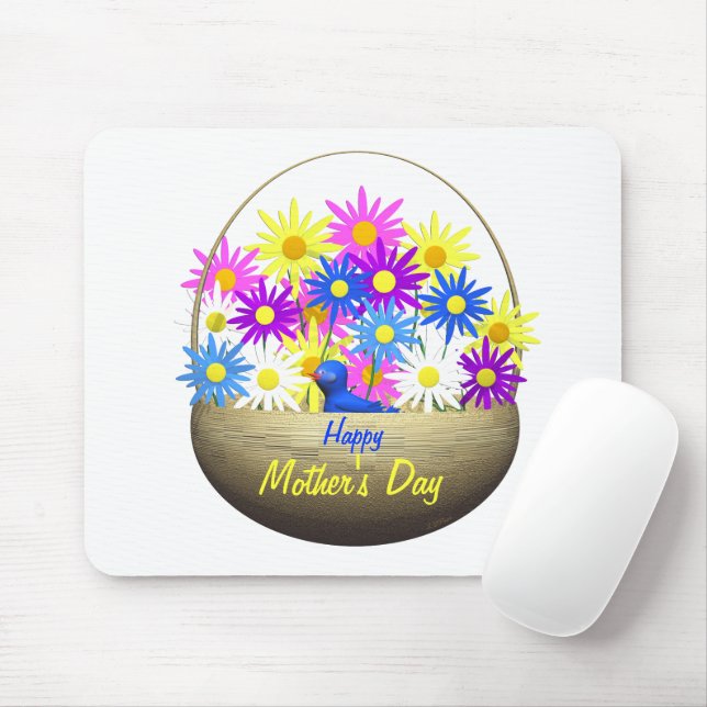 Happy Mütter Day Basket of Daisies and Blue Bird Mousepad (Mit Mouse)