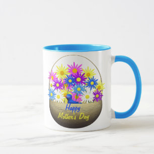 Happy Mütter Day Basket of Daisies and Blue Bird Tasse