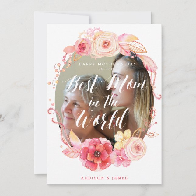 Happy Mütter Day Floral Card mit Foto Karte (Vorderseite)