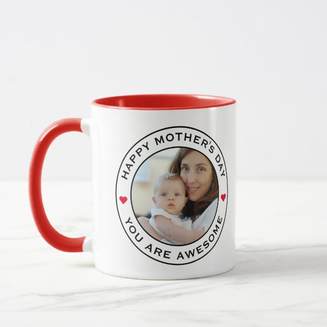Happy Mütter Day Foto Herz Roter Schwarzer Text Tasse (Links)
