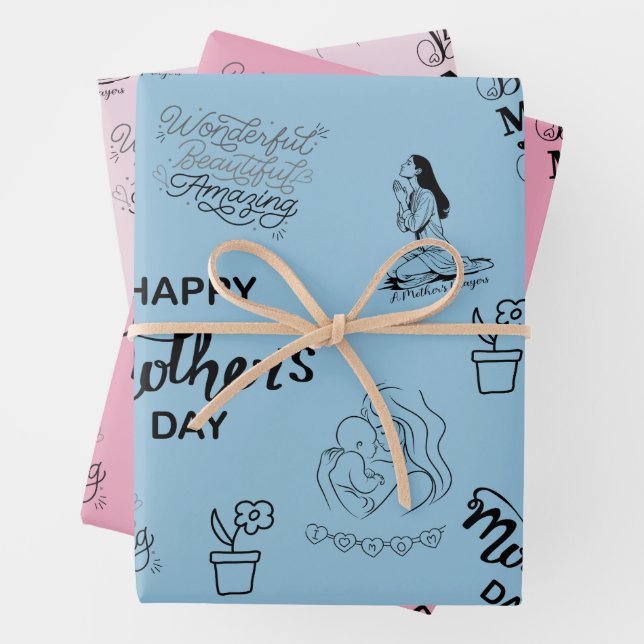 Happy Mütter Day Line Art Collage 2025 Geschenkpapier Set (Beispiel)