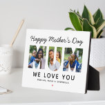 Happy Mütter Day Mum Custom Foto Collage Fotoplatte<br><div class="desc">Schaffen Sie ein stilvolles und unvergessliches Geschenk für Mama an diesem Muttertag! Dieses Dekorzeichen mit individueller Tischdekoration zeigt eine Collage von drei Lieblingsbildern der Familie, die als moderne und kühn serf-Schrift entworfen wurden. Personalisieren Sie den benutzerdefinierten Text mit den Namen der Kinder und ändern Sie den schwarzen Text, das rosa...</div>