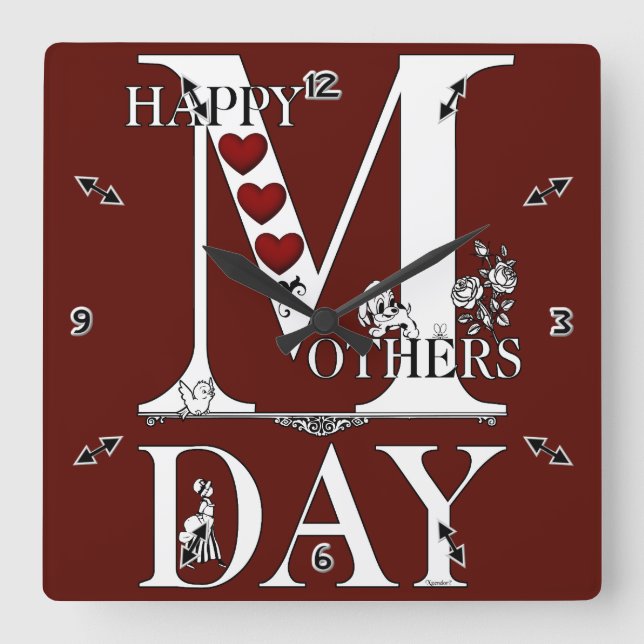 Happy Mütter Day Wall Clock Quadratische Wanduhr (Vorderseite)