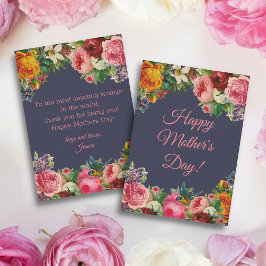 Happy Mütter Tag Aquarell Vintag blau Mitteilungskarte