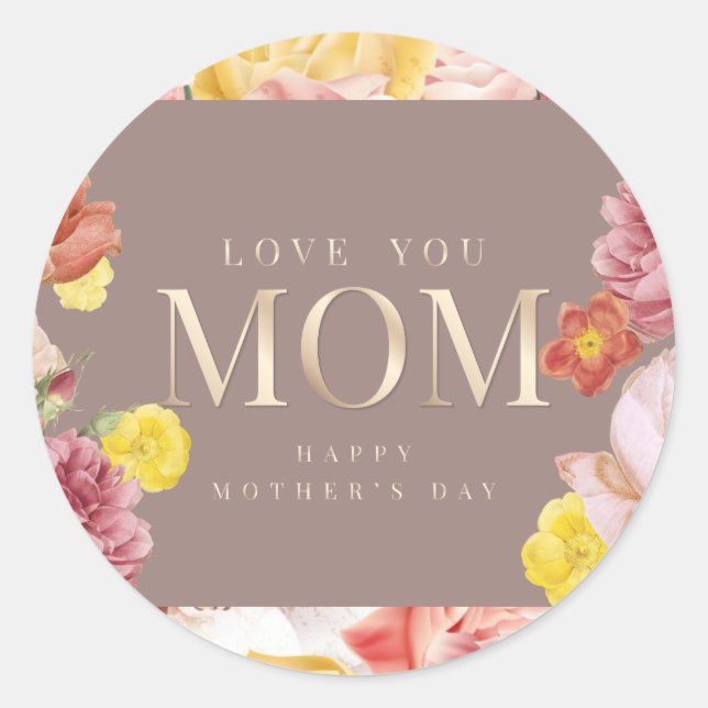 Happy Mutter Tag elegante Blume Bouquet Runder Aufkleber (Vorderseite)