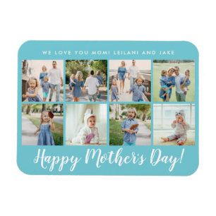 Happy Mutter Tag Foto Collage Custom Aqua Blue Magnet