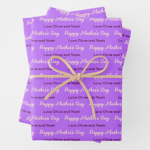 Happy Mütter Tag Skript Blasser Lila Name des Give Geschenkpapier Set