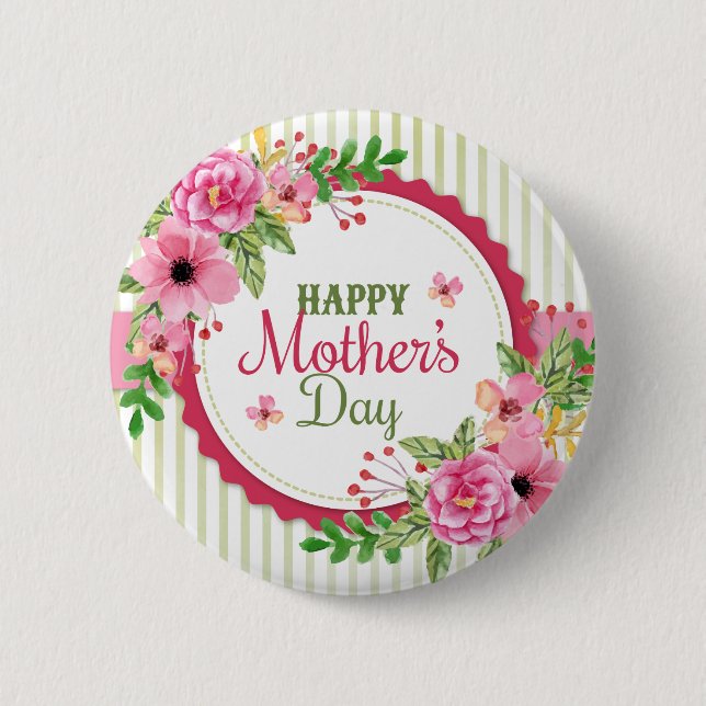 Happy Mutter Tag Vintage Blume Bouquet Rahmen Button (Vorderseite)