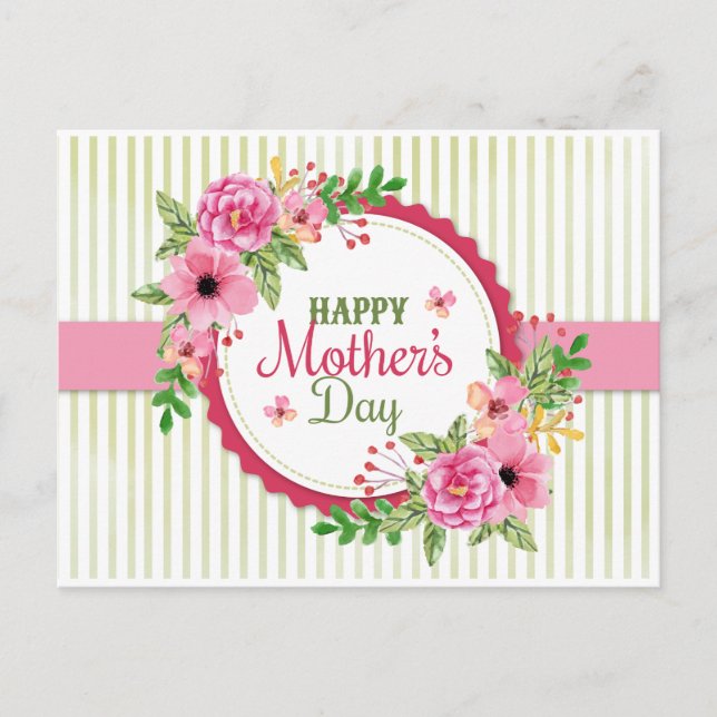 Happy Mutter Tag Vintage Blume Bouquet Rahmen Postkarte (Vorderseite)
