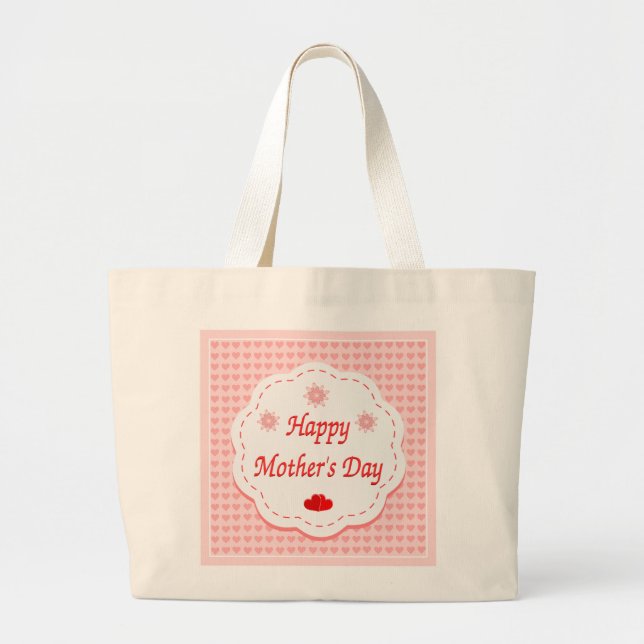 "HAPPY MUTTER'S DAY" PINK HEARTS JUMBO STOFFBEUTEL (Vorne)