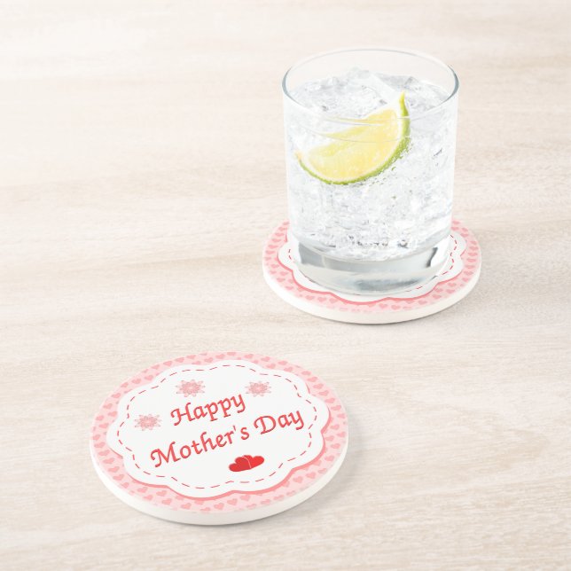 "HAPPY MUTTER'S DAY" PINK HEARTS SANDSTEIN UNTERSETZER (Seite)