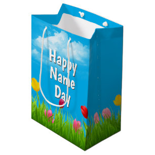 Happy Name Day Tulips Mittlere Geschenktasche Mittlere Geschenktüte
