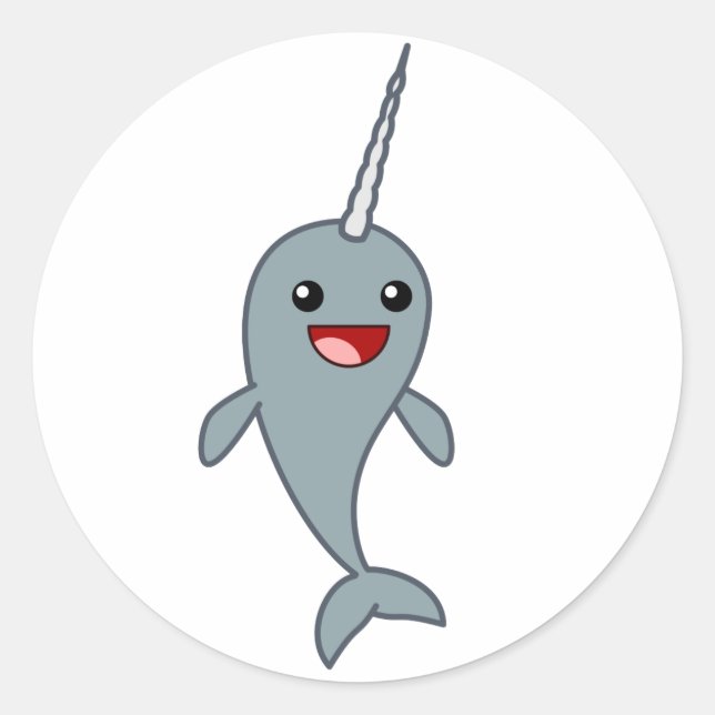Happy Narwhal Runder Aufkleber (Vorderseite)