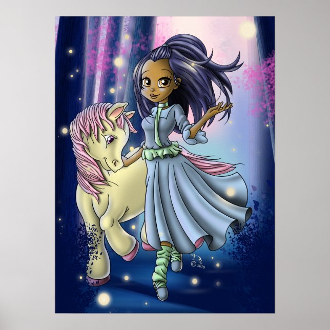 Happy Native American Girl and Pony Poster (Vorne)