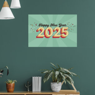 Happy neues Jahr 2025 Retro 3D Typografie Design Poster