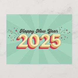 Happy neues Jahr 2025 Retro 3D Typografie Design Postkarte