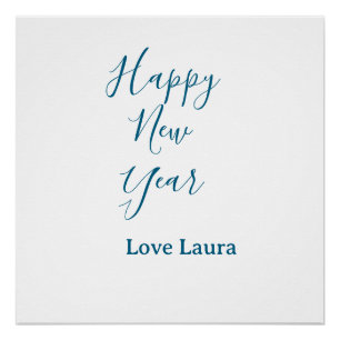 Happy neues Jahr hinzufügen Name Liebe blau schlic Poster