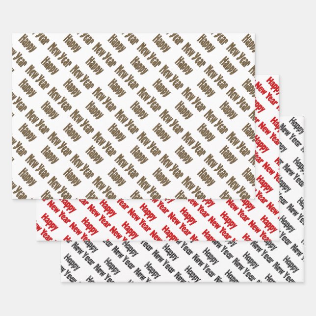 Happy Neujahr Roter Gelber Text Geschenkpapier Set (Set)