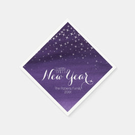 Happy Neujahr Sternennacht lila Servietten