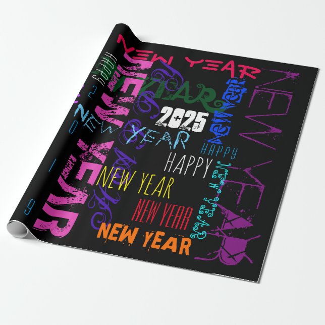 Happy New custom Year Pop Colors Wrapping Paper Geschenkpapier (Ungerollt)