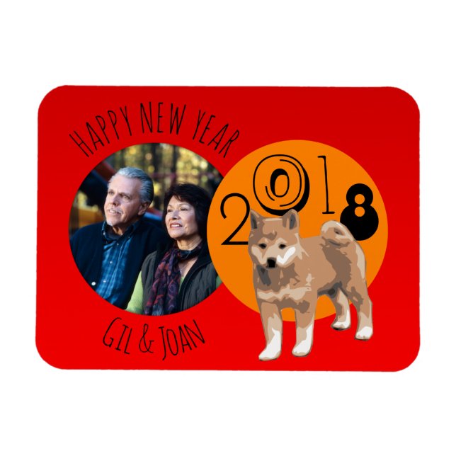 Happy New Dog Year 2018 Frame Foto Magnet (Horizontal)
