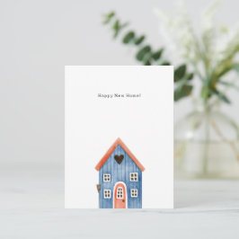 Happy New Home Quote Blue House Illustration Card Postkarte