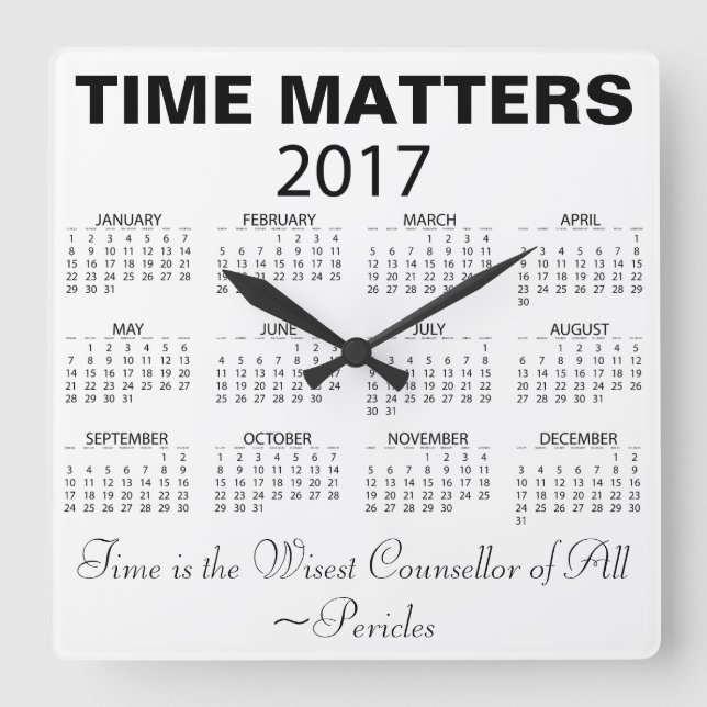 Happy New Year 2017 Calendar Wisdom Quote Quadratische Wanduhr (Vorderseite)