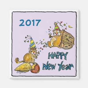 Happy New Year 2017 Chipmunks Cartoon Magnet