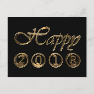 Happy New Year 2018 Elegante Black Gold Typografie Feiertagspostkarte