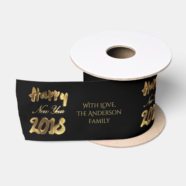 Happy New Year 2018 Elegante Black Gold Typografie Satinband (Spule)