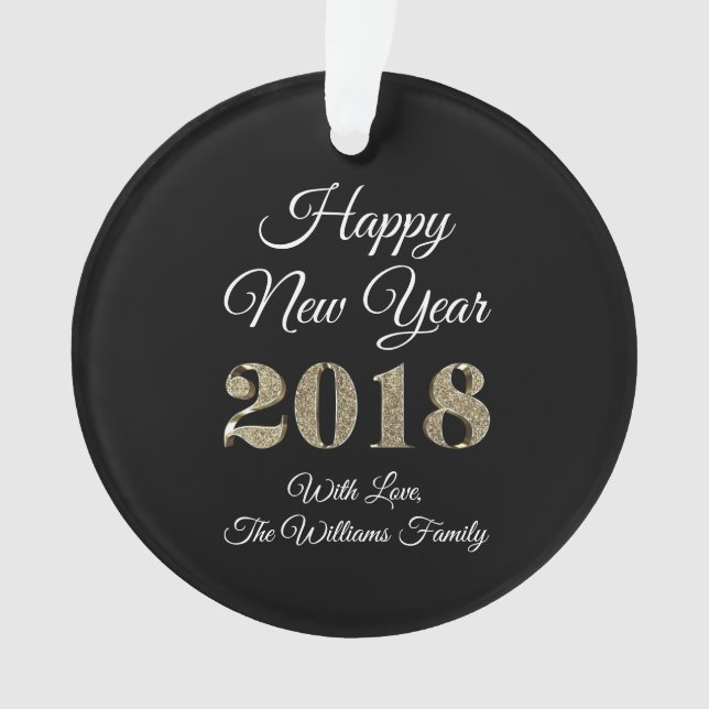 Happy New Year 2018 Schwarz-weiß Gold Elegant Ornament (Vorderseite)