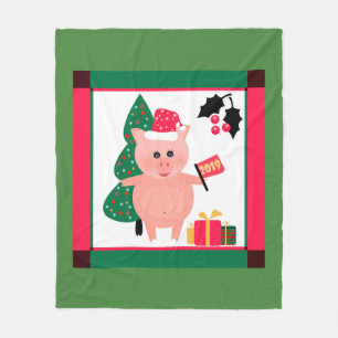 Happy New Year 2019 Chinesisches Symbol Pig Fleecedecke