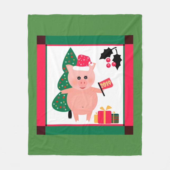 Happy New Year 2019 Chinesisches Symbol Pig Fleecedecke (Vorderseite)