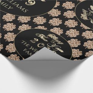Happy New Year 2019 Elegante Black and Gold Clover Geschenkpapier