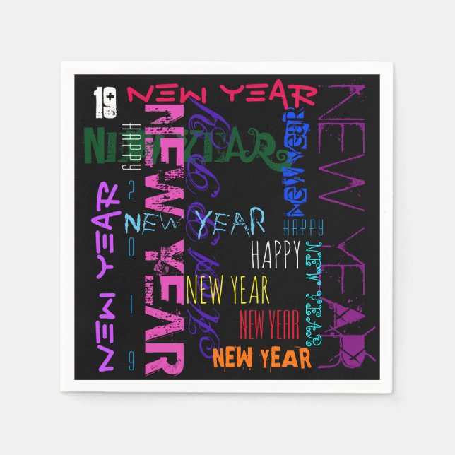 Happy New Year 2019 Pop Colors Paper Napkin Serviette (Vorderseite)