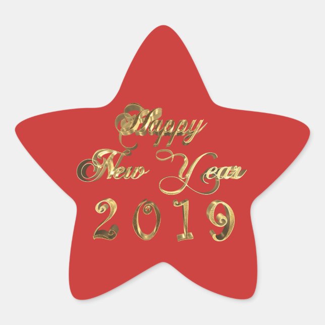 Happy New Year 2019 Red and Gold Script Chic Stern-Aufkleber (Vorderseite)