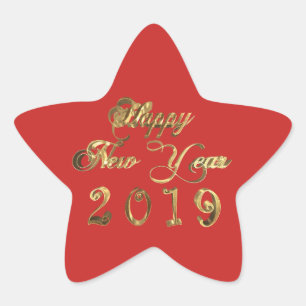 Happy New Year 2019 Red and Gold Script Chic Stern-Aufkleber