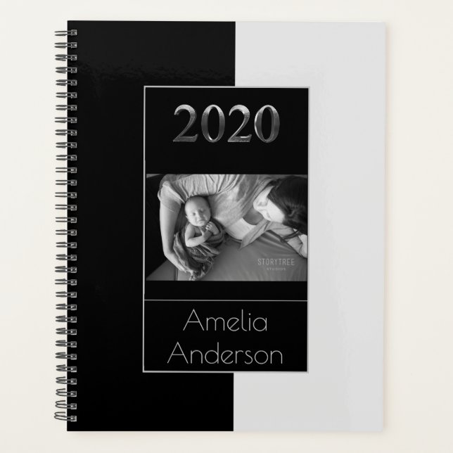 Happy New Year 2020 Black and Silver Gray Elegant Planer (Vorderseite)