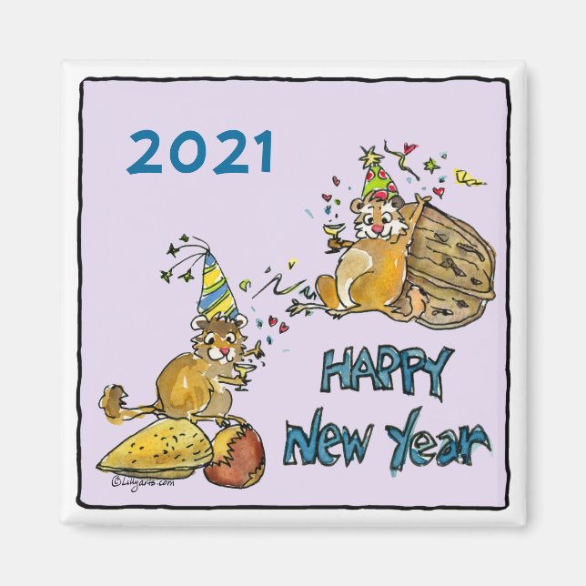 Happy New Year 2021 Chipmunks Cartoon Magnet (Vorne)