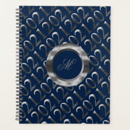 Happy New Year 2021 Navy Blue Silver Gray Elegant Planer