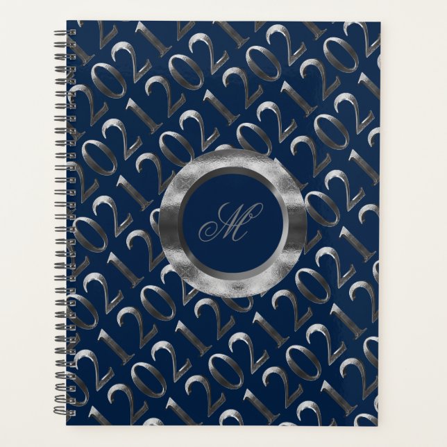 Happy New Year 2021 Navy Blue Silver Gray Elegant Planer (Vorderseite)