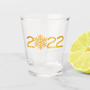 Happy New Year 2022 Design mit Goldnummer Schnapsglas