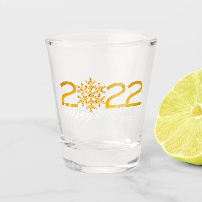 Happy New Year 2022 Design mit Goldnummer Schnapsglas (Vorderseite)