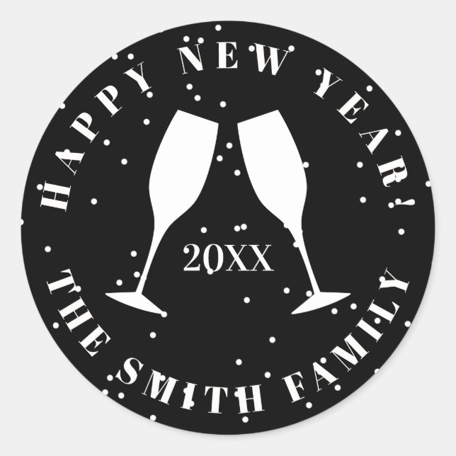 Happy New Year 2022 zwei Champagner-Glass-Juers Runder Aufkleber (Vorderseite)