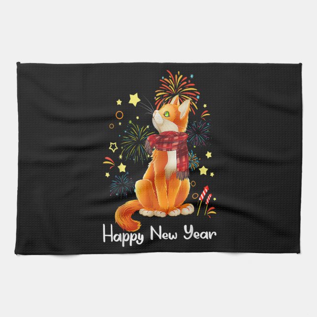 Happy New Year 2023 Funny Happy Meow Year Cat Lieb Geschirrtuch (Horizontal)