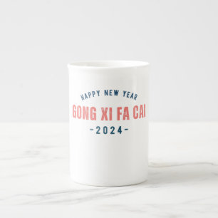 Happy New Year 2024 in chinesischen Worten Prozellantasse